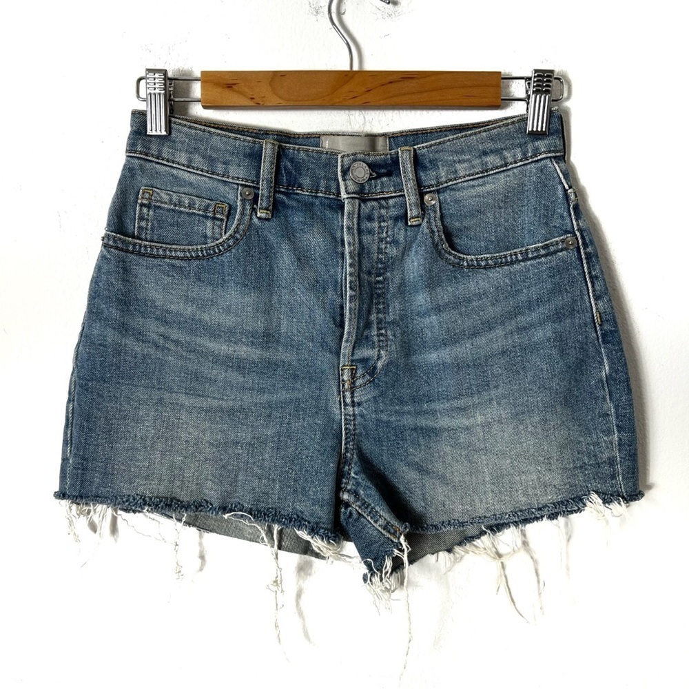 Everlane Cheeky Blue Denim Shorts Button Closure